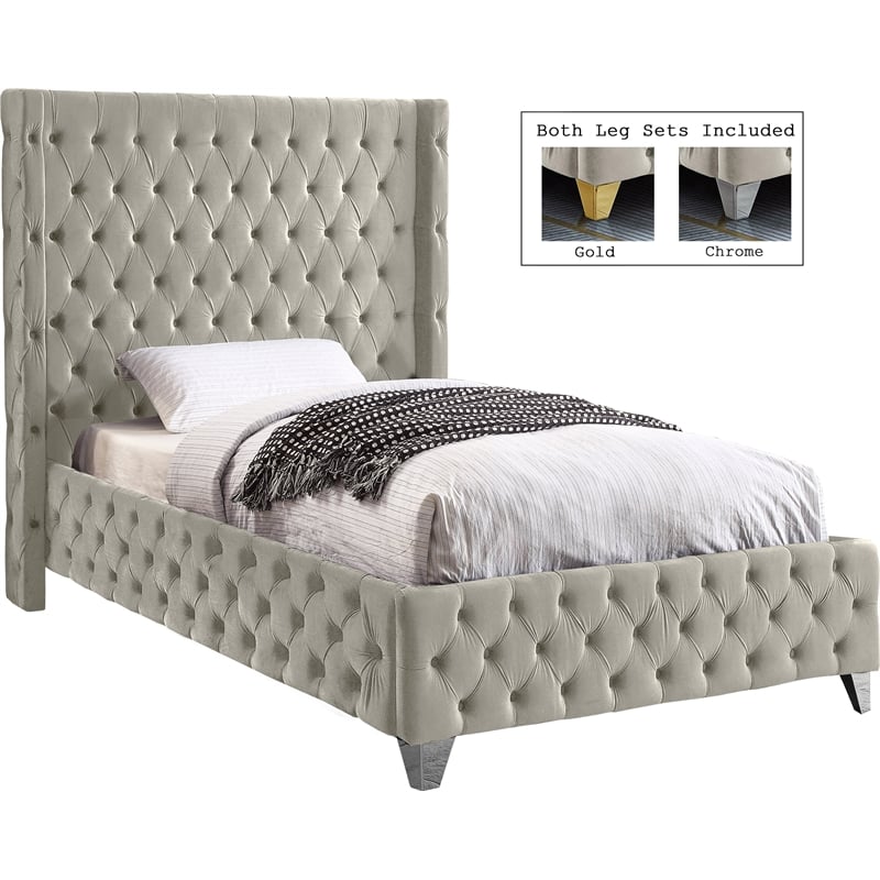 Meridian Furniture Savan Cream Velvet Twin Bed