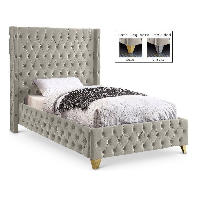 Meridian Furniture Savan Cream Velvet Twin Bed