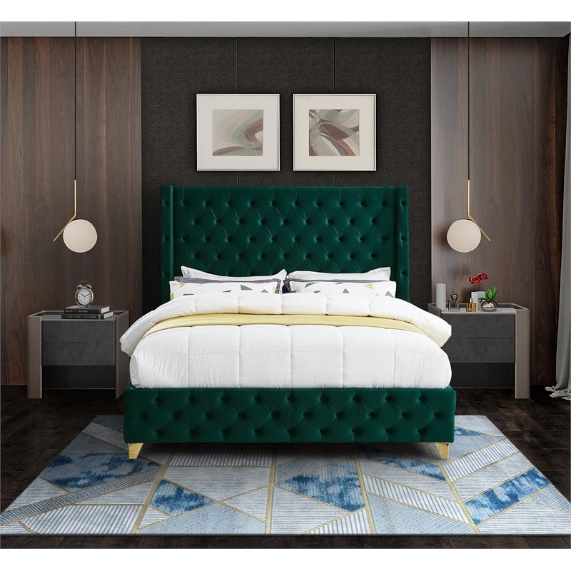 Meridian Furniture Savan Green Velvet Full Bed