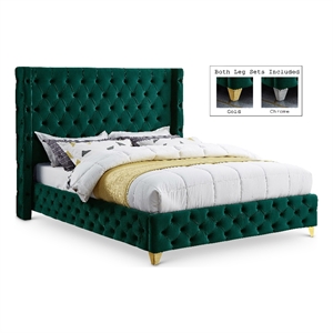 Meridian Furniture Savan Green Velvet Full Bed