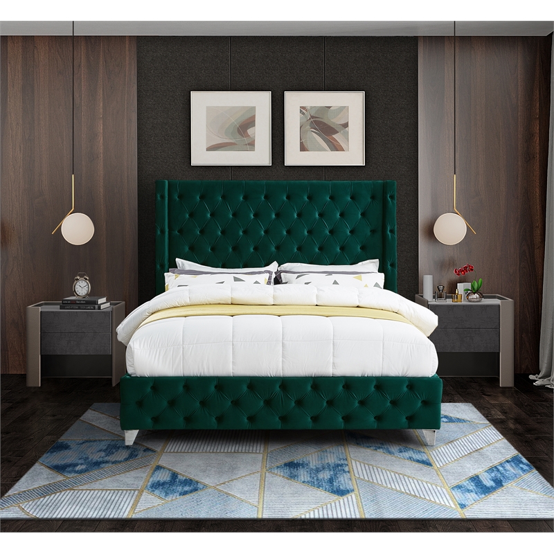Meridian Furniture Savan Green Velvet King Bed