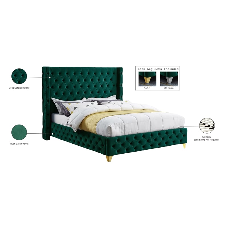 Meridian Furniture Savan Green Velvet King Bed
