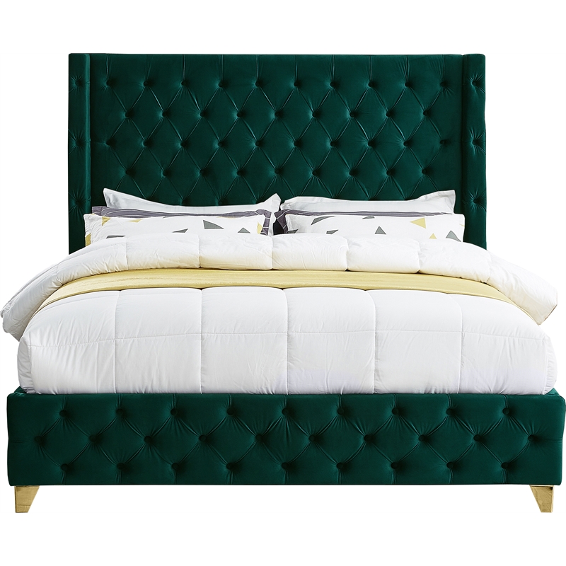 Meridian Furniture Savan Green Velvet Queen Bed