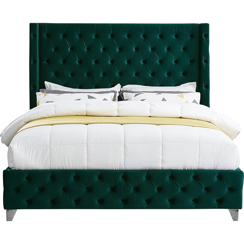 Meridian Furniture Savan Green Velvet Queen Bed