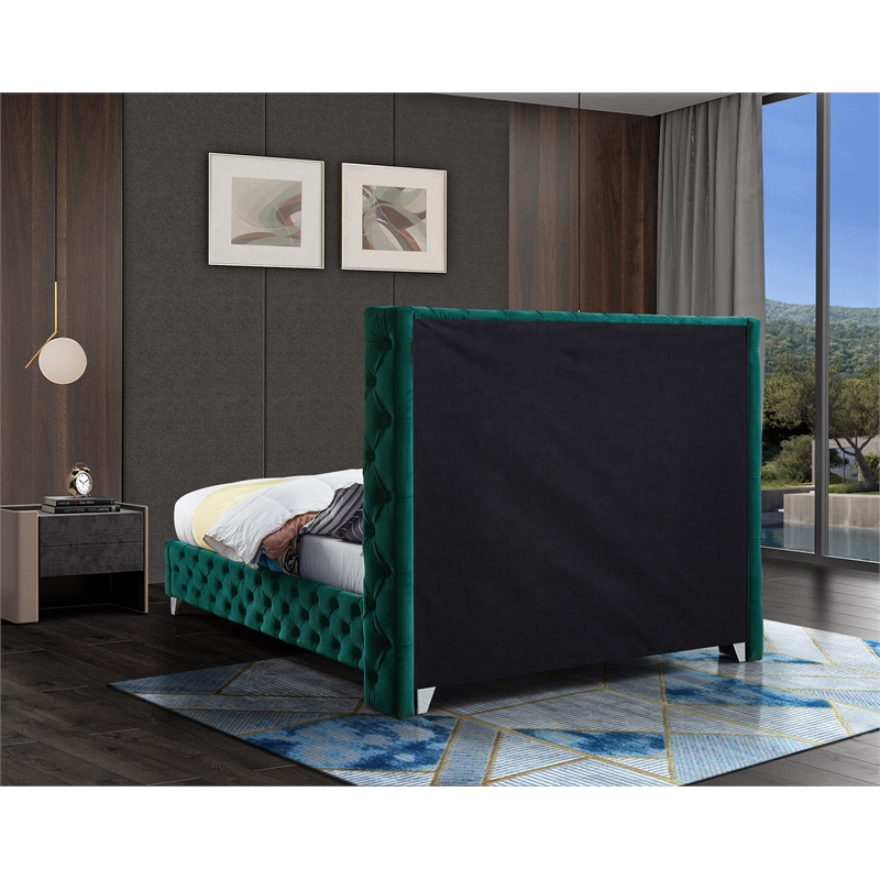 Meridian Furniture Savan Green Velvet Queen Bed