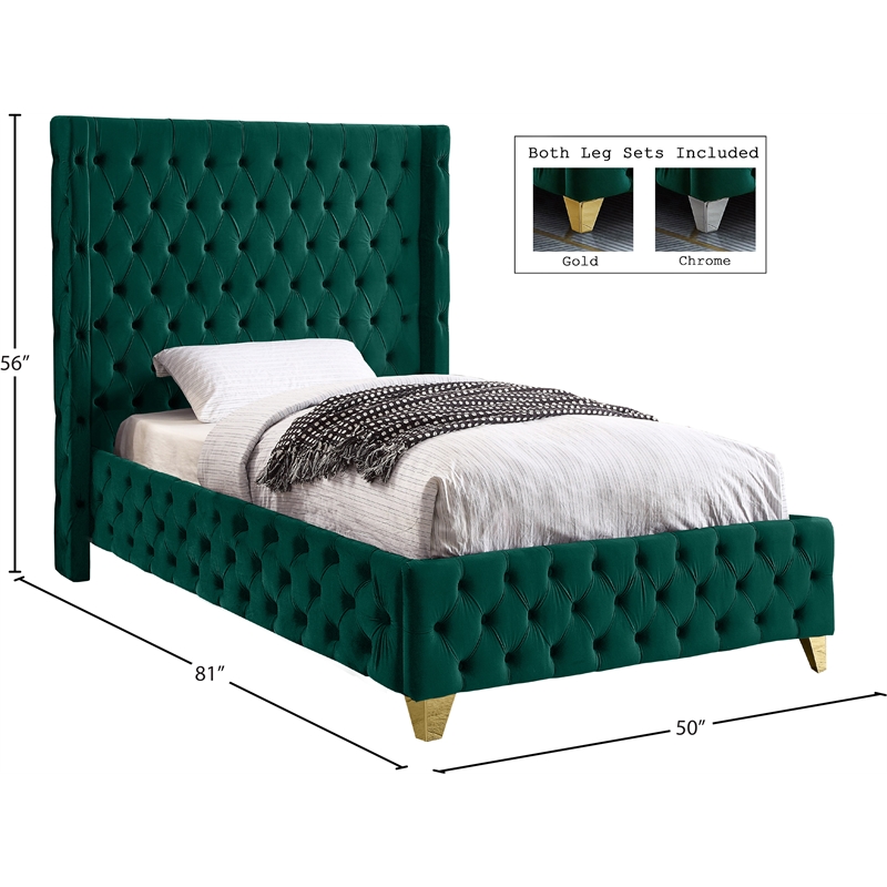 Meridian Furniture Savan Green Velvet Twin Bed