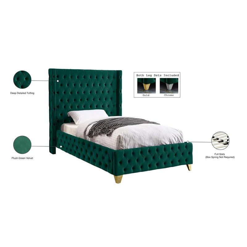 Meridian Furniture Savan Green Velvet Twin Bed