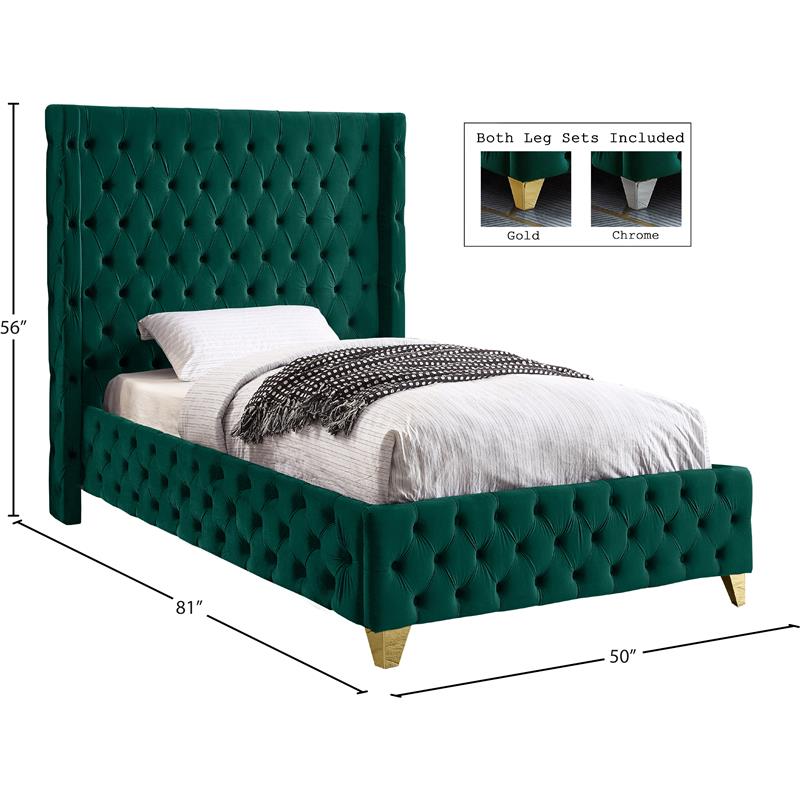 Meridian Furniture Savan Green Velvet Twin Bed