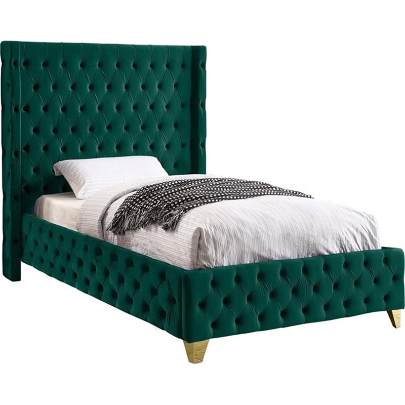Meridian Furniture Savan Green Velvet Twin Bed
