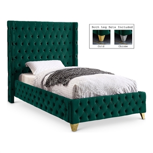 Meridian Furniture Savan Green Velvet Twin Bed