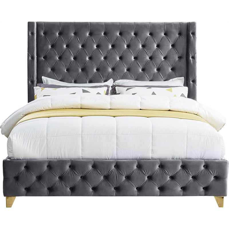Meridian Furniture Savan Gray Velvet Full Bed