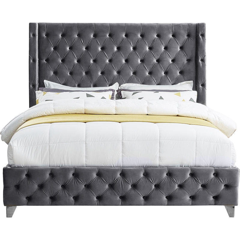 Meridian Furniture Savan Gray Velvet Full Bed