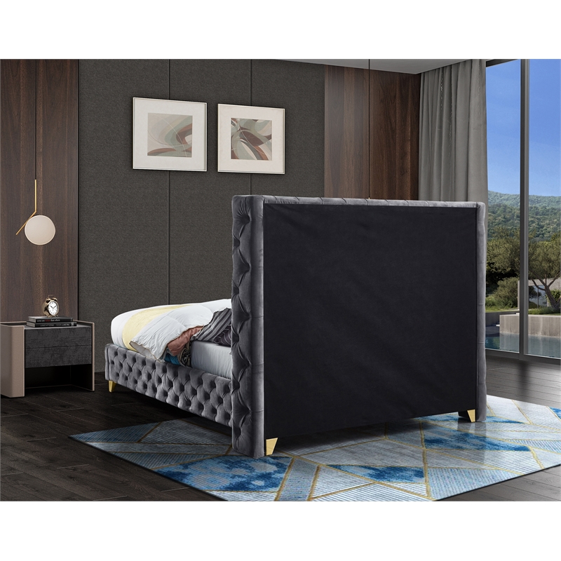 Meridian Furniture Savan Gray Velvet King Bed