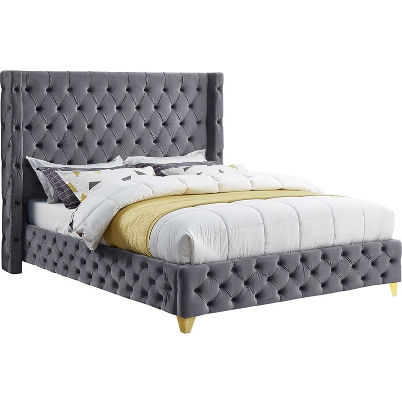 Meridian Furniture Savan Gray Velvet King Bed