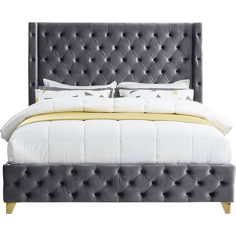 Meridian Furniture Savan Gray Velvet Queen Bed