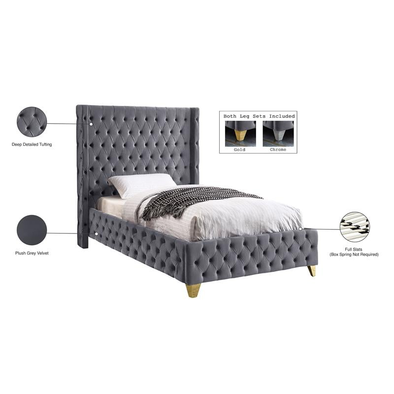 Meridian Furniture Savan Gray Velvet Twin Bed
