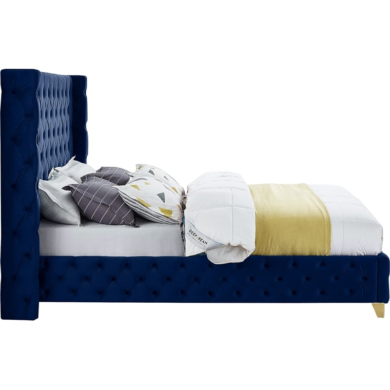 Meridian Furniture Savan Navy Velvet Full Bed