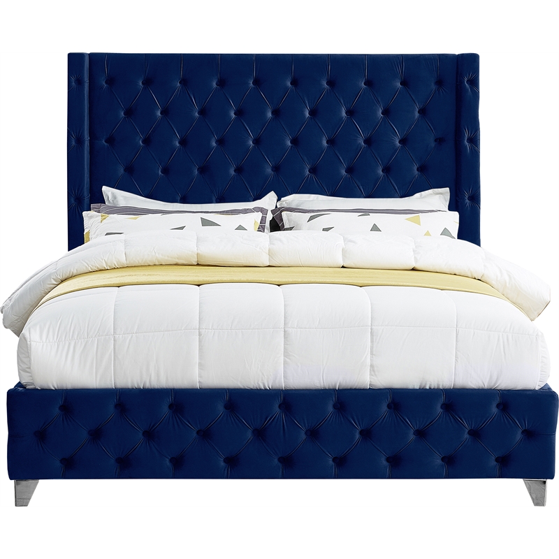 Meridian Furniture Savan Navy Velvet King Bed