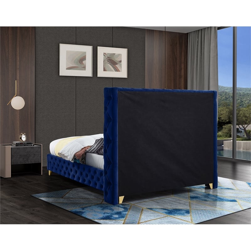 Meridian Furniture Savan Navy Velvet Queen Bed