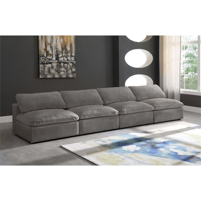 Meridian Furniture Cozy Gray Velvet Modular 4 Piece Armless Sofa
