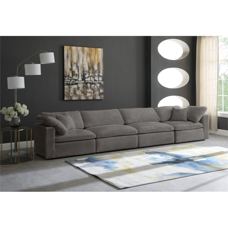Meridian Furniture Cozy Gray Velvet Modular 4 Piece Sofa