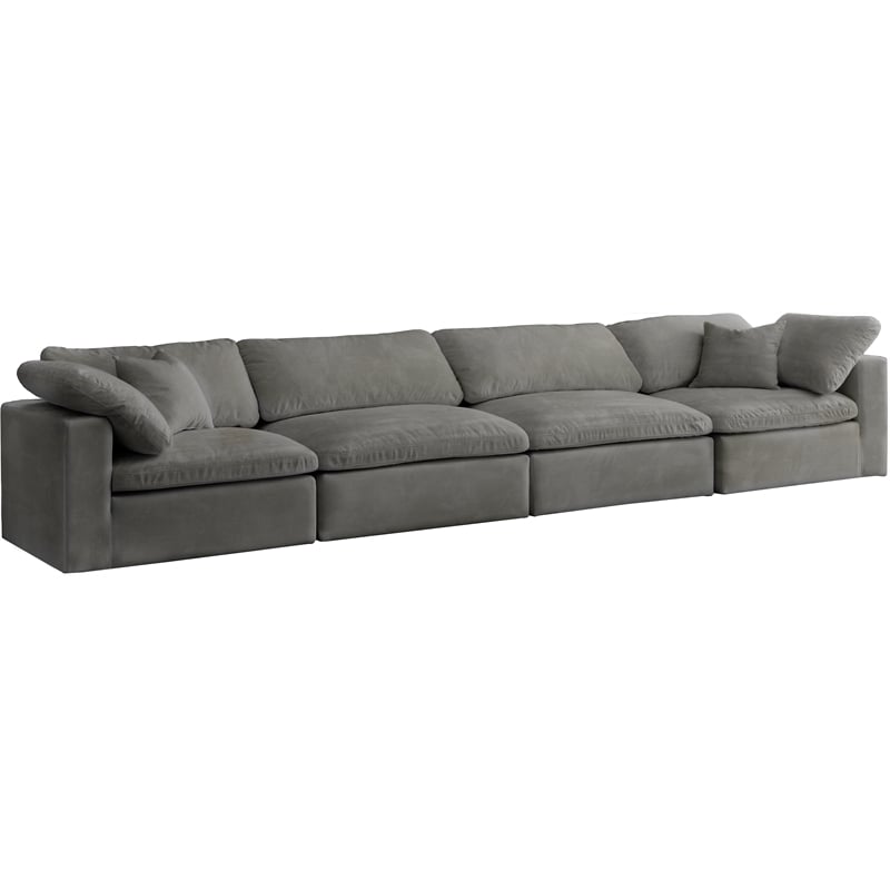 Meridian Furniture Cozy Gray Velvet Modular 4 Piece Sofa