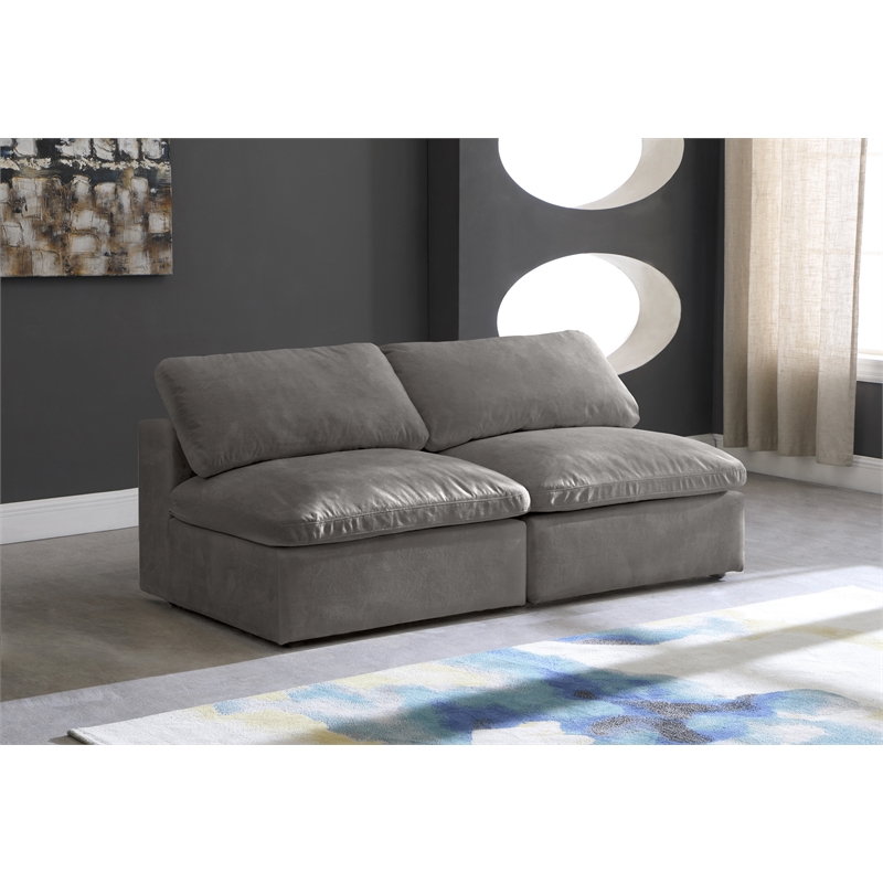 Meridian Furniture Cozy Gray Velvet Modular 2 Piece Armless Loveseat