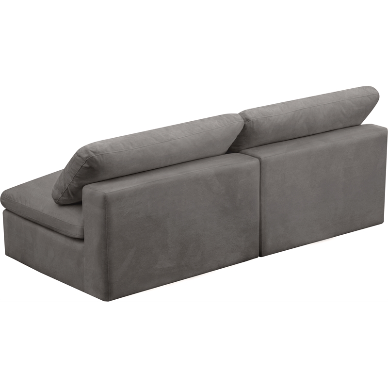 Meridian Furniture Cozy Gray Velvet Modular 2 Piece Armless Loveseat