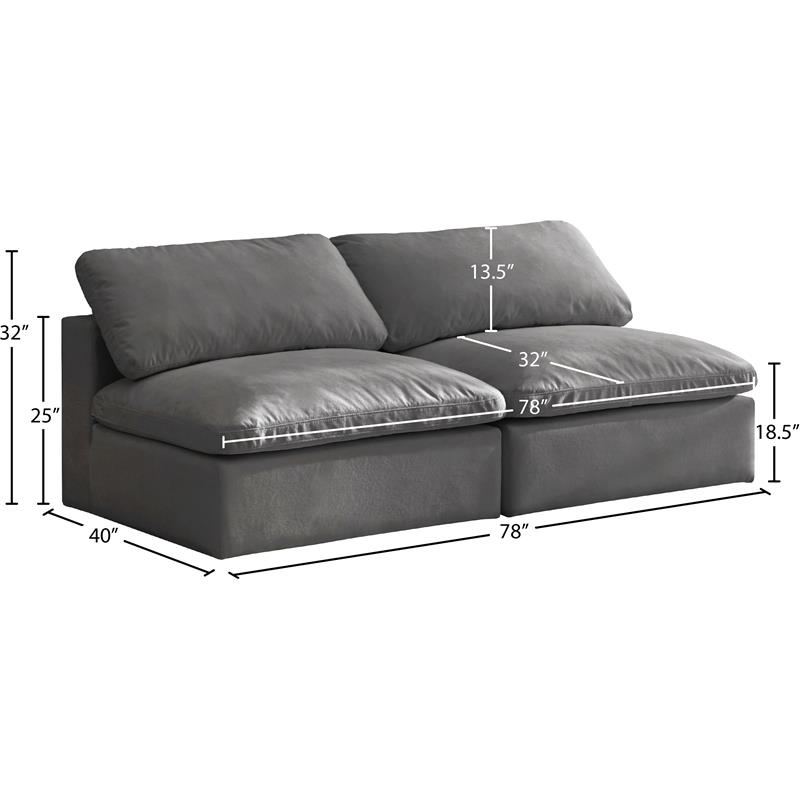 Meridian Furniture Cozy Gray Velvet Modular 2 Piece Armless Loveseat