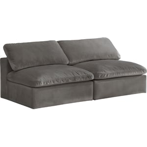 Meridian Furniture Cozy Gray Velvet Modular 2 Piece Armless Loveseat
