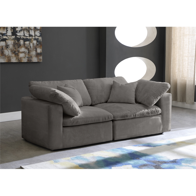 Meridian Furniture Cozy Gray Velvet Modular 2 Piece Loveseat