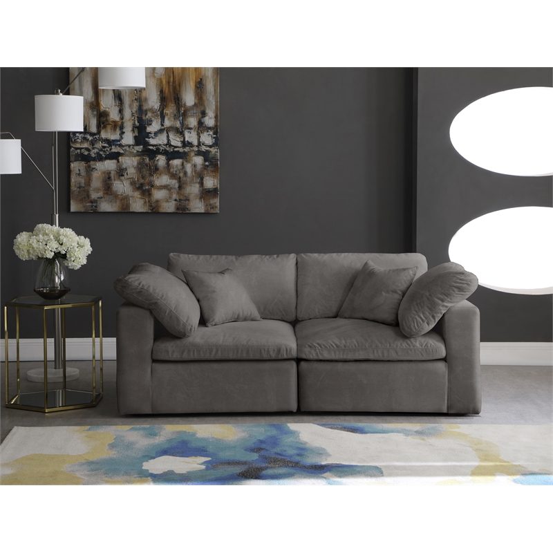 Meridian Furniture Cozy Gray Velvet Modular 2 Piece Loveseat