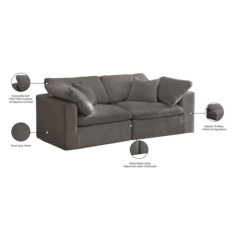 Meridian Furniture Cozy Gray Velvet Modular 2 Piece Loveseat