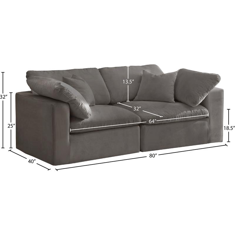 Meridian Furniture Cozy Gray Velvet Modular 2 Piece Loveseat