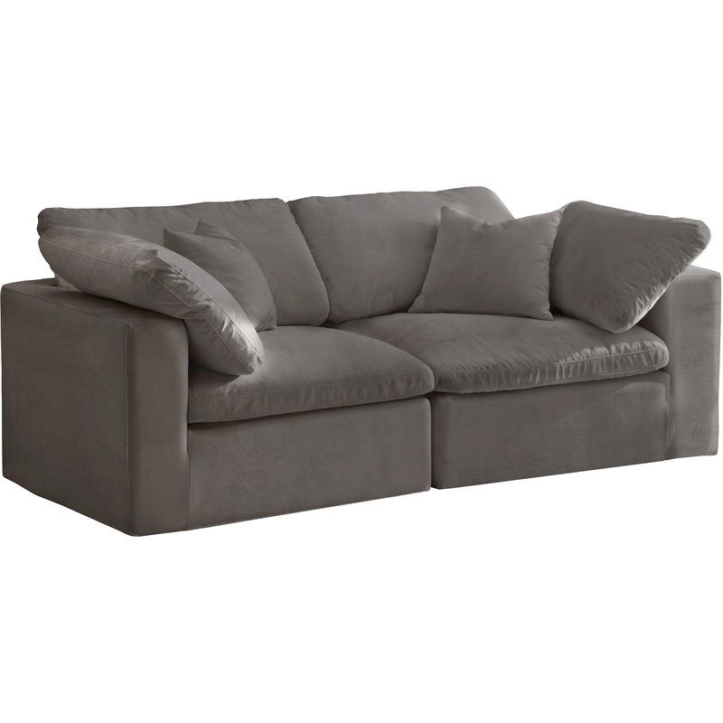 Meridian Furniture Cozy Gray Velvet Modular 2 Piece Loveseat