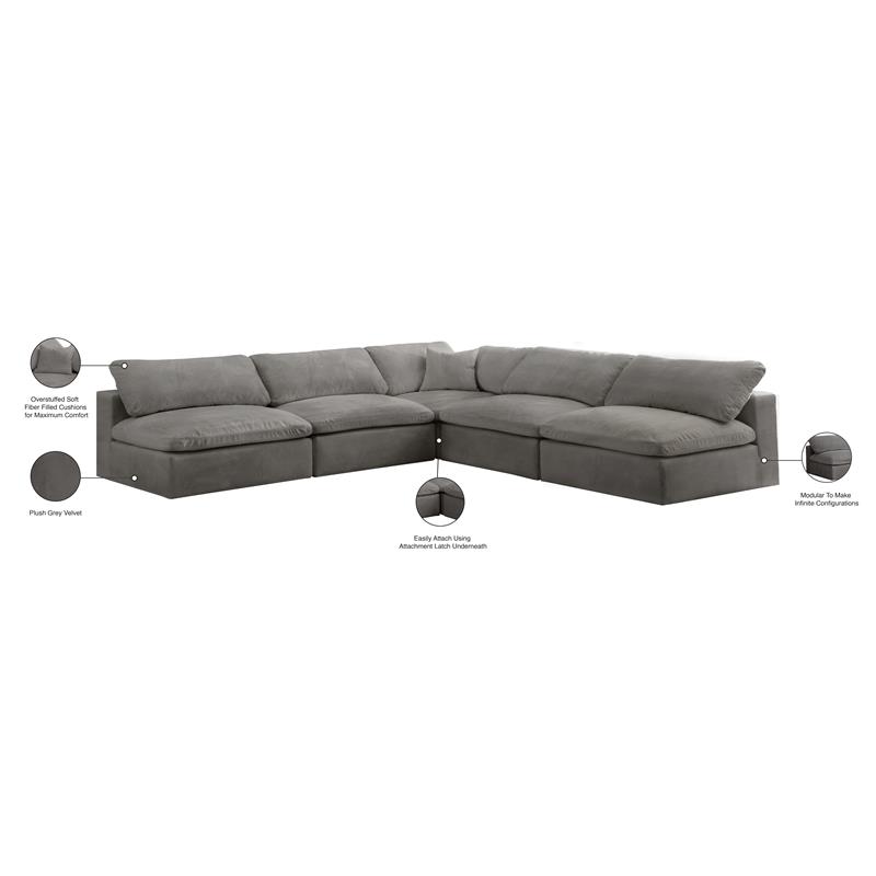 Meridian Furniture Cozy Gray Velvet Modular Sectional