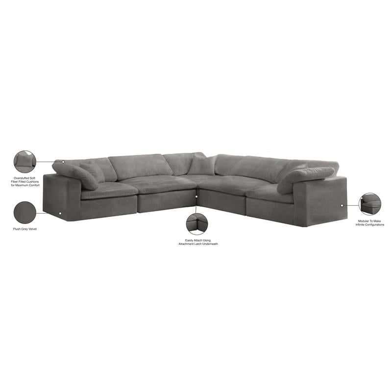 Meridian Furniture Cozy Gray Velvet Modular Sectional