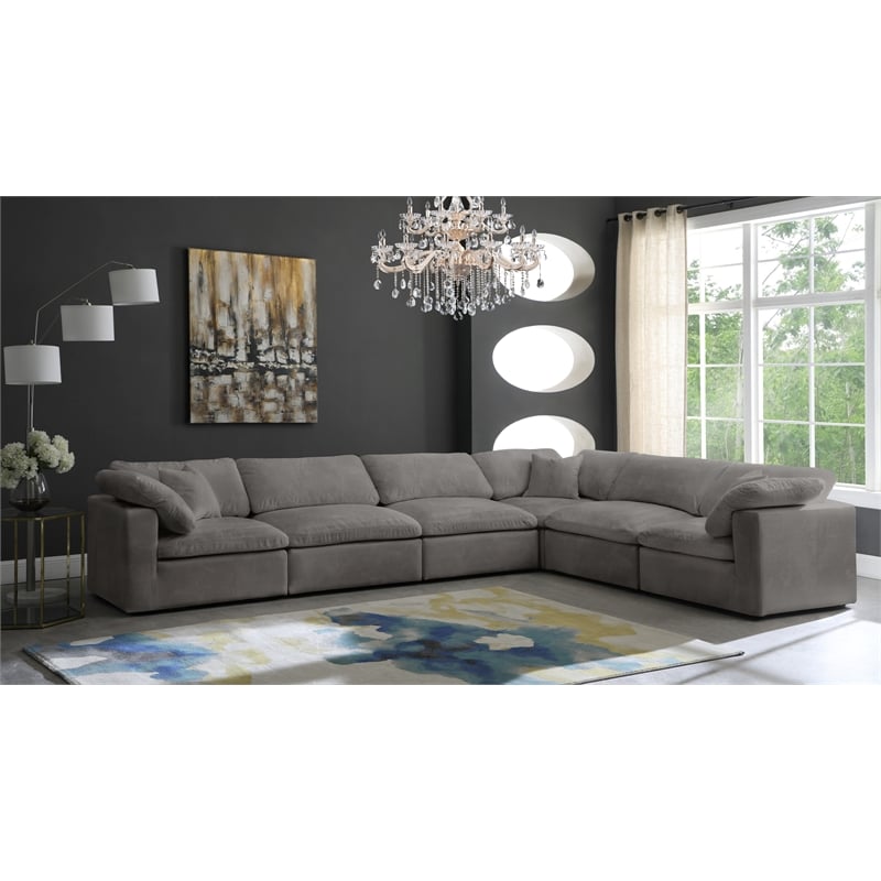 Meridian Furniture Cozy Gray Velvet Modular Sectional