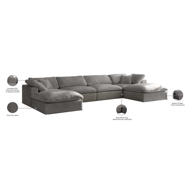 Meridian Furniture Cozy Gray Velvet Modular Sectional