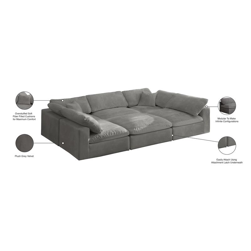 Meridian Furniture Cozy Gray Velvet Modular Sectional