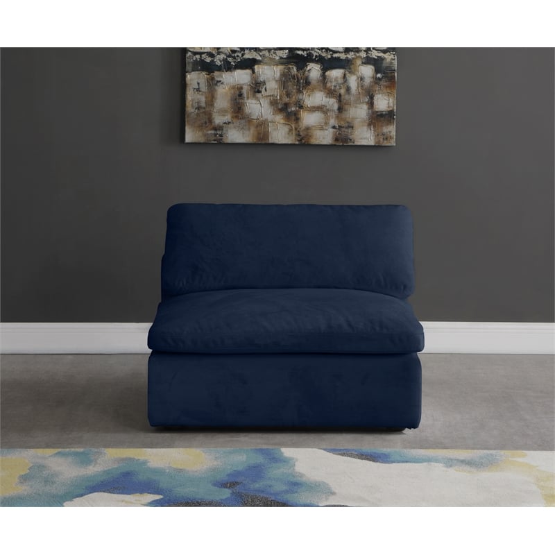 Meridian Furniture Cozy Navy Velvet Modular Armless Chair