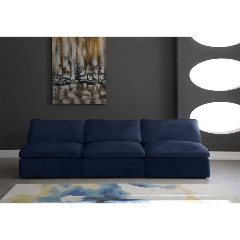 Meridian Furniture Cozy Navy Velvet Modular 3 Piece Armless Sofa