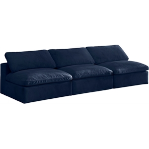 Meridian Furniture Cozy Navy Velvet Modular 3 Piece Armless Sofa