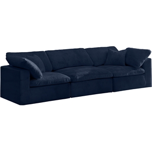 Meridian Furniture Cozy Navy Velvet Modular 3 Piece Sofa