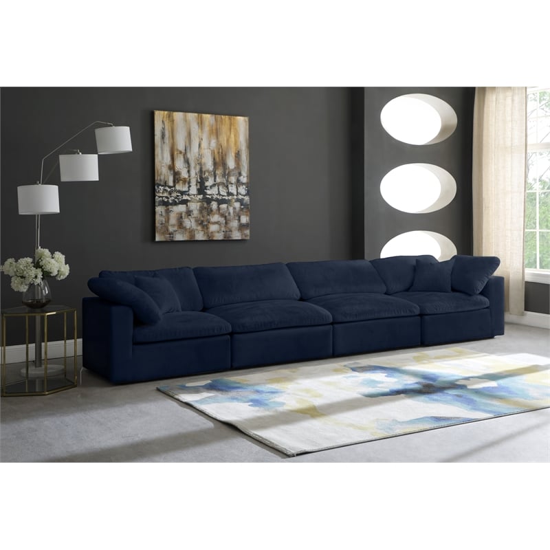 Meridian Furniture Cozy Navy Velvet Modular 4 Piece Sofa