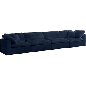Meridian Furniture Cozy Navy Velvet Modular 4 Piece Sofa
