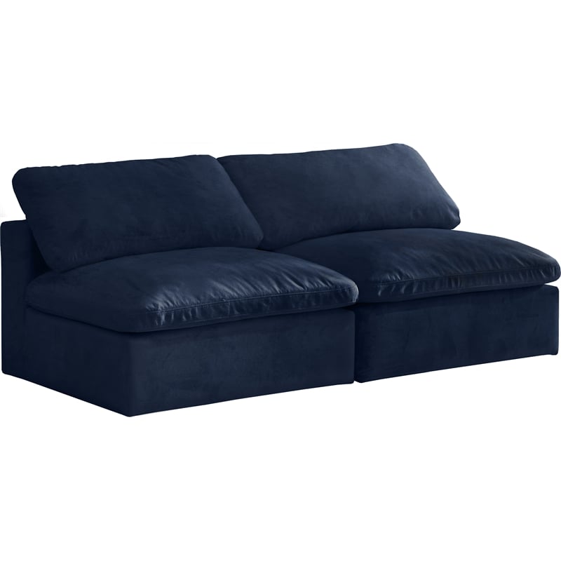 Meridian Furniture Cozy Navy Velvet Modular 2 Piece Armless Loveseat