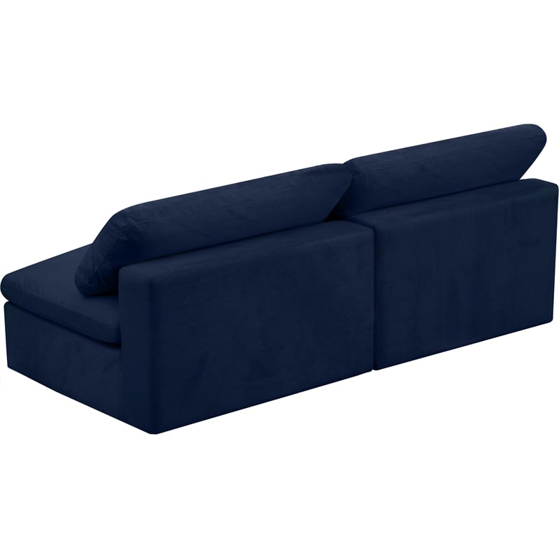 Meridian Furniture Cozy Navy Velvet Modular 2 Piece Armless Loveseat