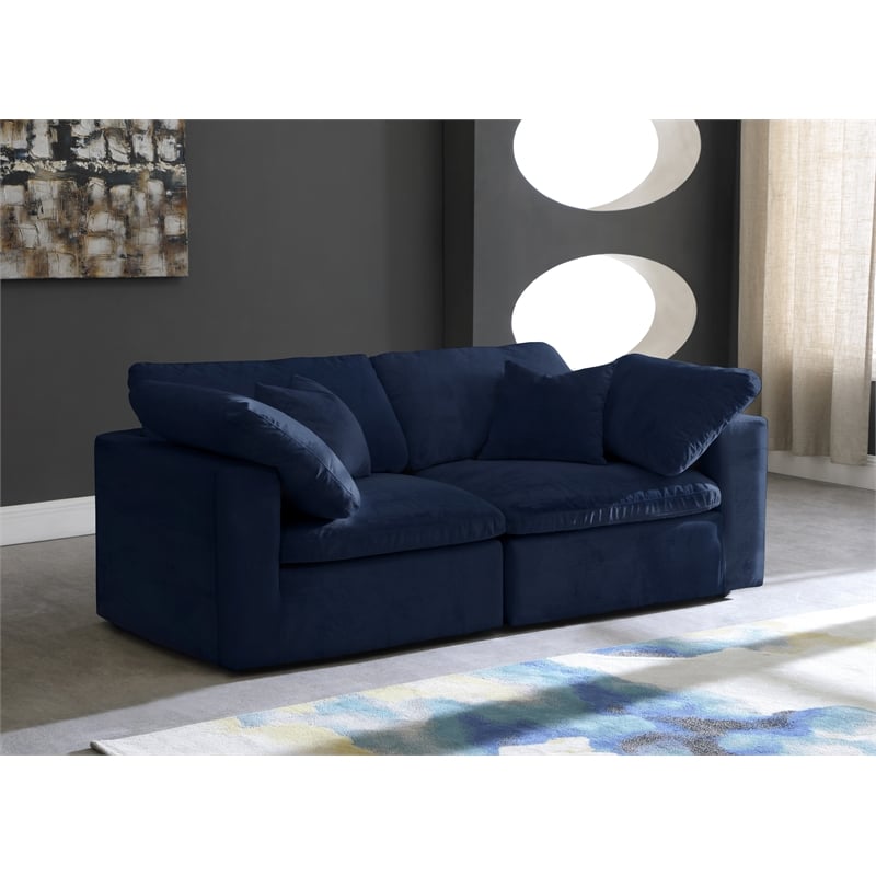 Meridian Furniture Cozy Navy Velvet Modular 2 Piece Loveseat
