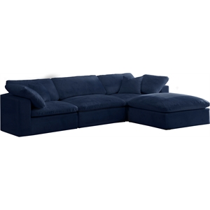 Meridian Furniture Cozy Navy Velvet Overstuffed Modular Sectional